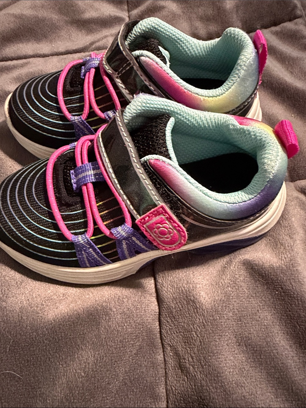 Kids Rainbow Accent Black & Pink Slip-On Sneakers